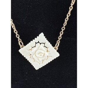 Vintage 50s Handcrafted Carved Pendant Necklace on Gold Tone Chain Estate‎